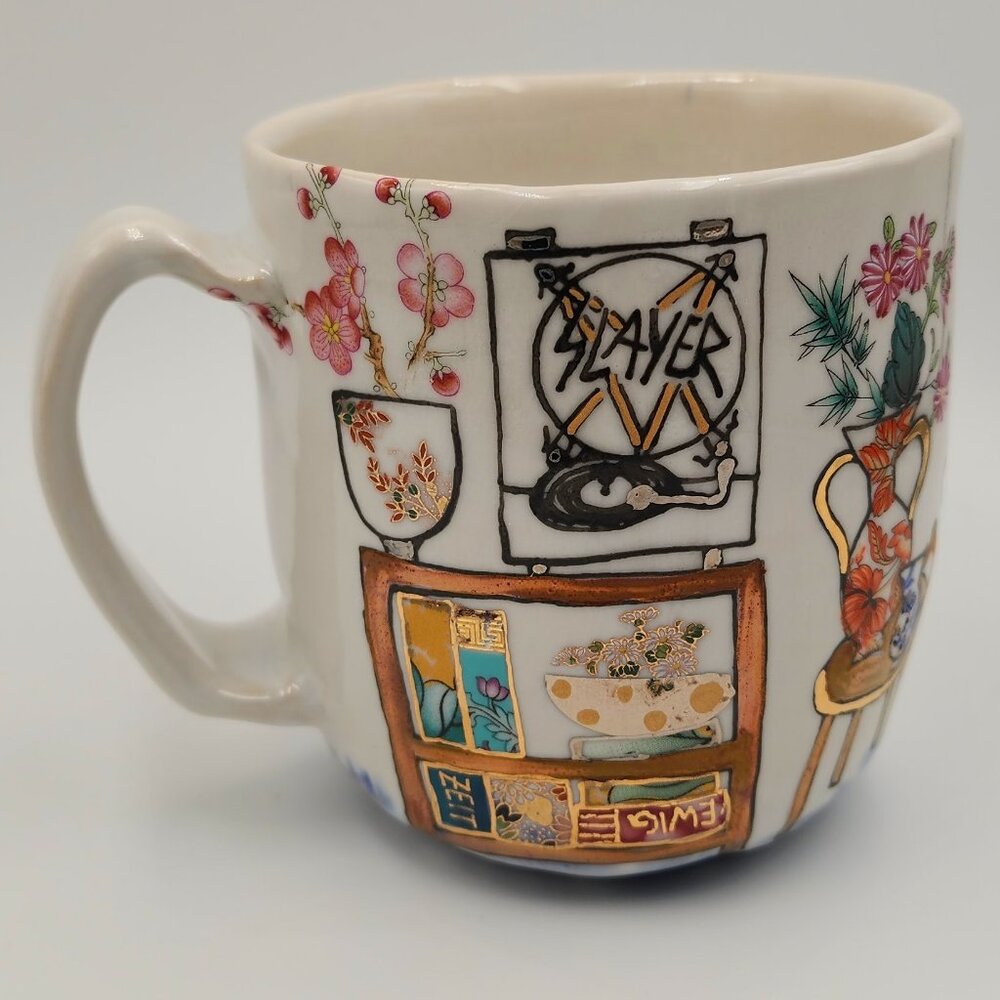 Slayer Homage - hand-painted Cup with mid-century interior and record playing